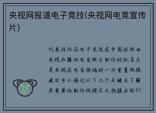 央视网报道电子竞技(央视网电竞宣传片)